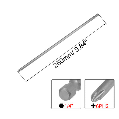 Harfington Phillips Bits 1/4 Inch Hex Shank 6PH2 Magnetic Cross Screwdriver Bit Set 250mm Length S2 Screw Driver Kit Tools
