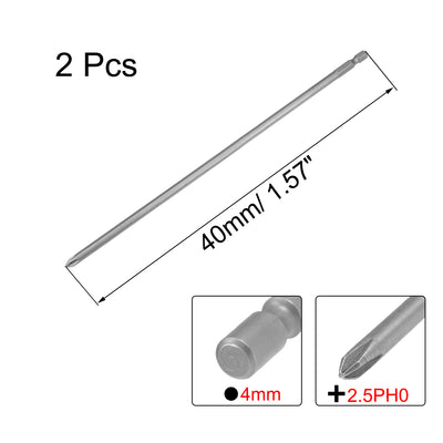 Harfington Phillips Bits 2pcs 4mm Round Shank Magnetic Cross 2.5PH0 Screwdriver Bit Set 40mm Length S2 Screw Driver Kit Tools