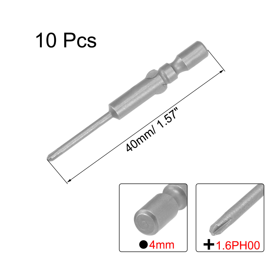 Harfington Phillips Bits 10pcs 4mm Round Shank Magnetic Cross 1.6PH00 Screwdriver Bit Set 40mm Length S2 Screw Driver Kit Tools
