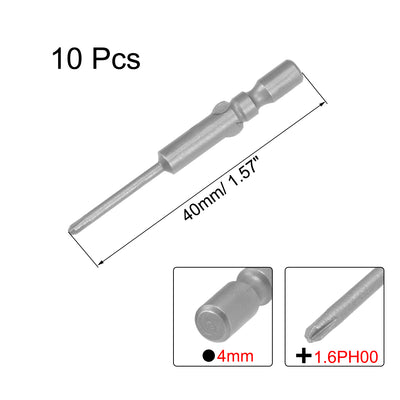 Harfington Phillips Bits 10pcs 4mm Round Shank Magnetic Cross 1.6PH00 Screwdriver Bit Set 40mm Length S2 Screw Driver Kit Tools