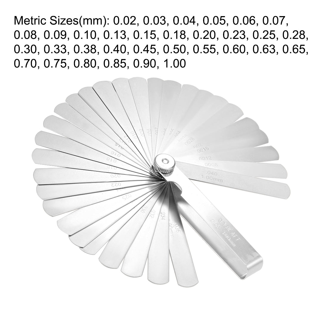 Harfington Metric Thickness Feeler Gauge 0.02-1.00mm 32 Blades Mn Steel Measuring Tool for Gap Width 2pcs