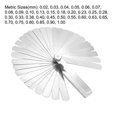 Harfington Metric Thickness Feeler Gauge 0.02-1.00mm 32 Blades Mn Steel Measuring Tool for Gap Width 2pcs