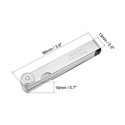 Harfington Metric Thickness Feeler Gauge 0.02-1.00mm 32 Blades Mn Steel Measuring Tool for Gap Width 2pcs