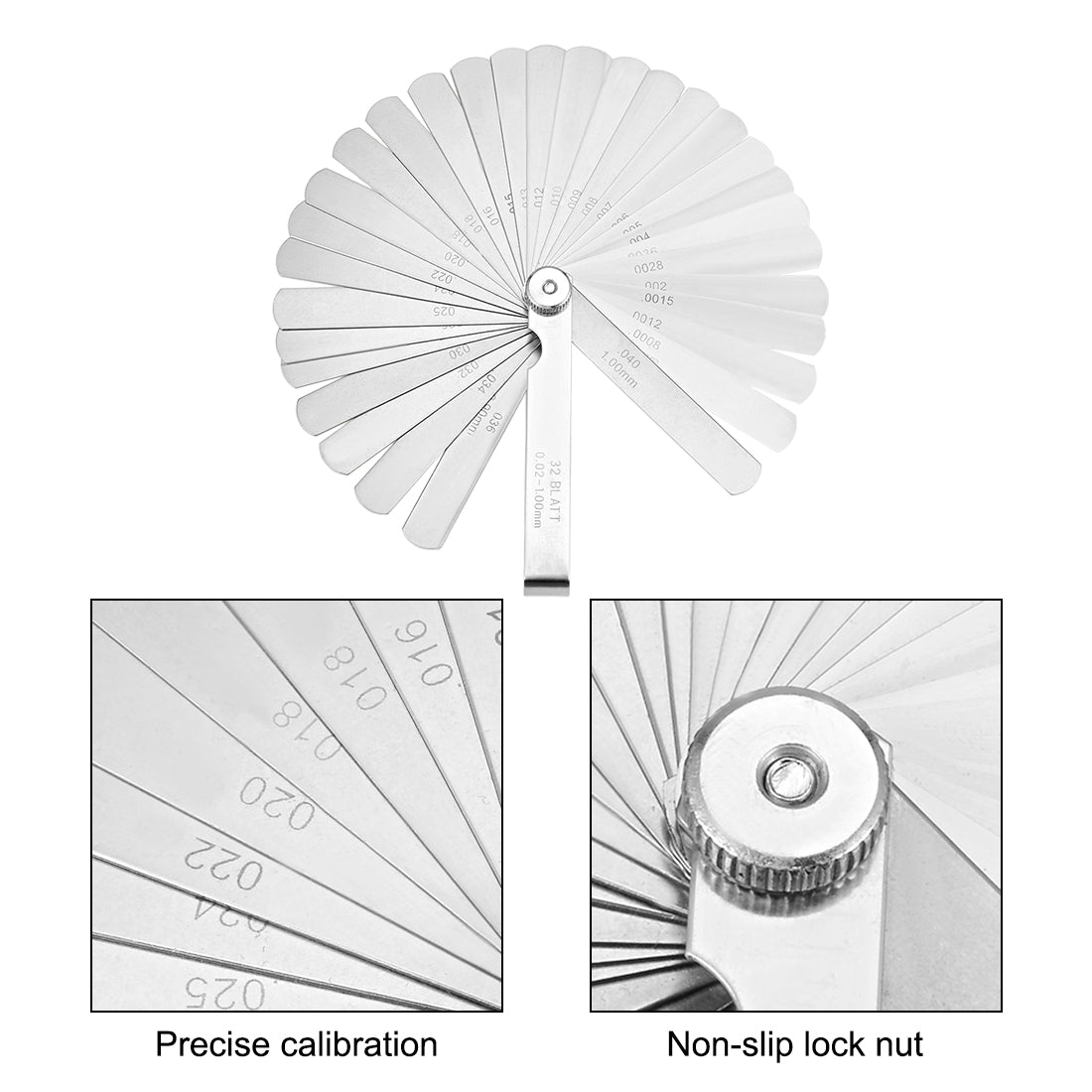 Harfington Metric Thickness Feeler Gauge 0.02-1.00mm 32 Blades Mn Steel Measuring Tool for Gap Width 2pcs