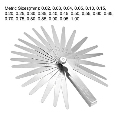 Harfington Metric Thickness Feeler Gauge 0.02-1.00mm 23 Blades Mn Steel Measuring Tool for Gap Width