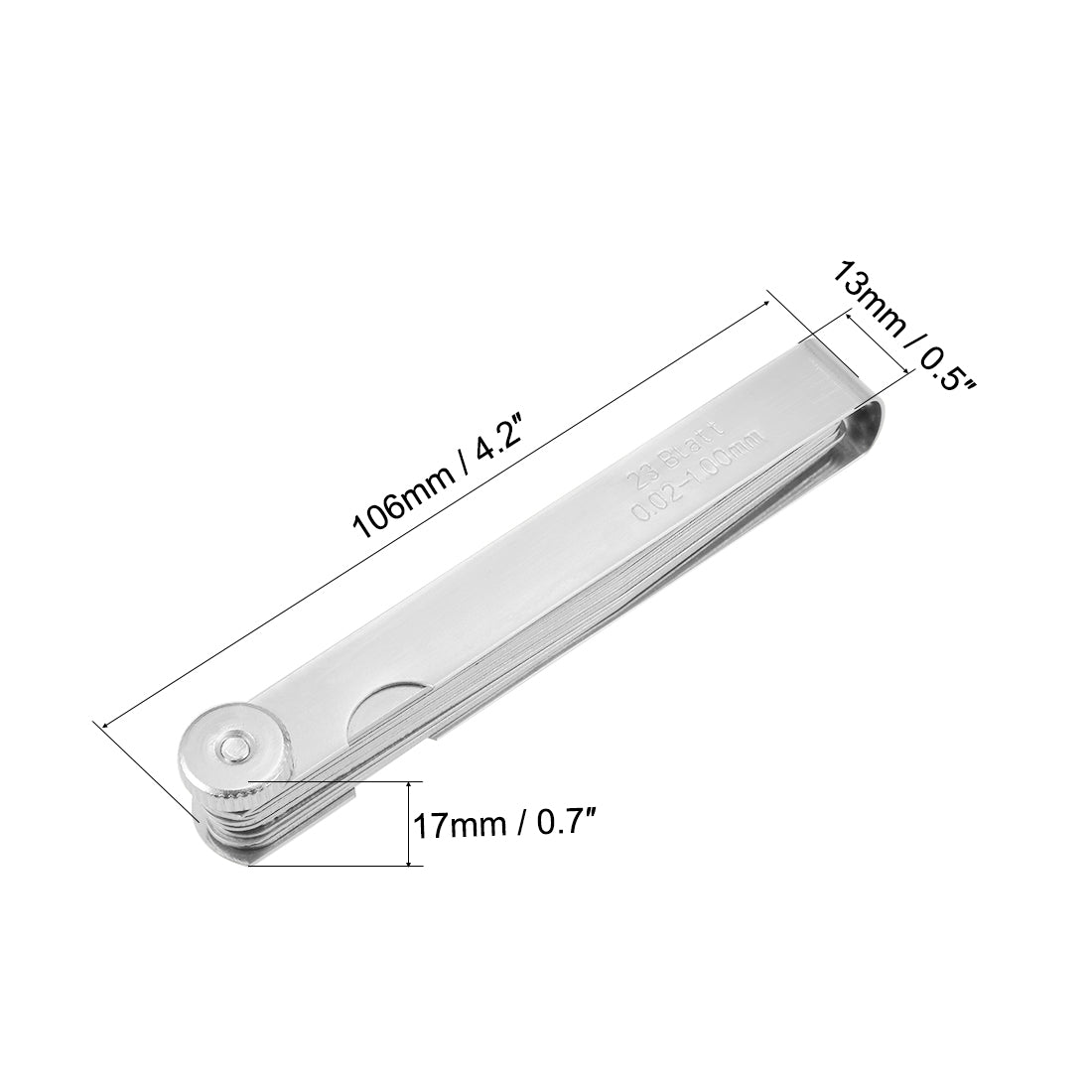 Harfington Metric Thickness Feeler Gauge 0.02-1.00mm 23 Blades Mn Steel Measuring Tool for Gap Width
