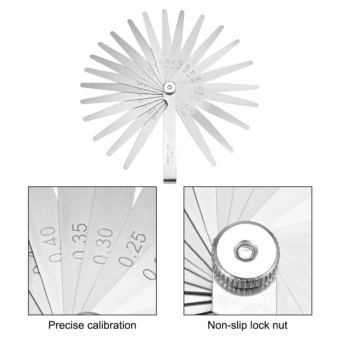 Harfington Metric Thickness Feeler Gauge 0.02-1.00mm 23 Blades Mn Steel Measuring Tool for Gap Width