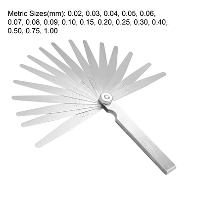 Harfington Metric Thickness Feeler Gauge 0.02-1.00mm 17 Blades Mn Steel Measuring Tool for Gap Width 2pcs
