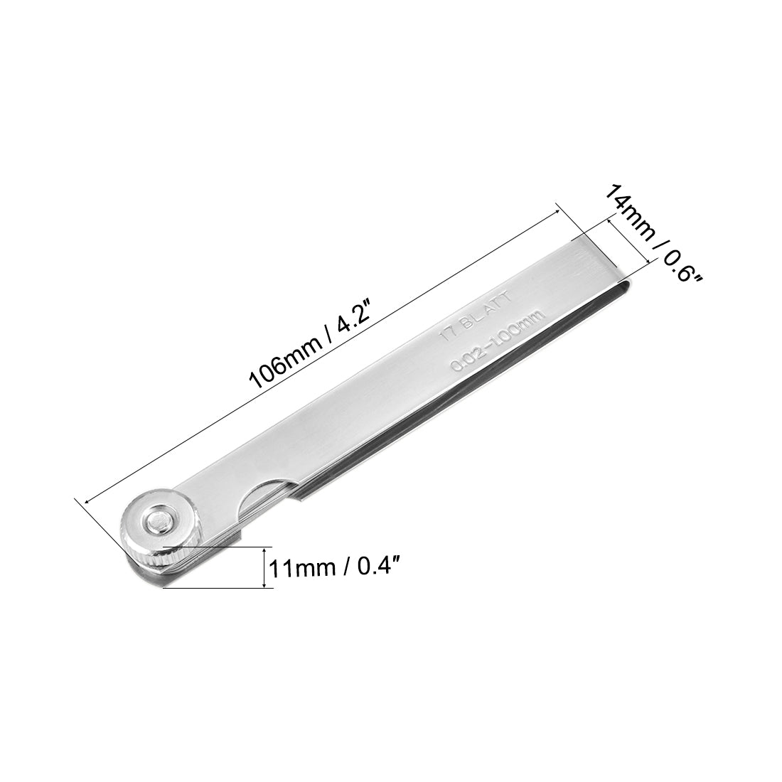 Harfington Metric Thickness Feeler Gauge 0.02-1.00mm 17 Blades Mn Steel Measuring Tool for Gap Width 2pcs