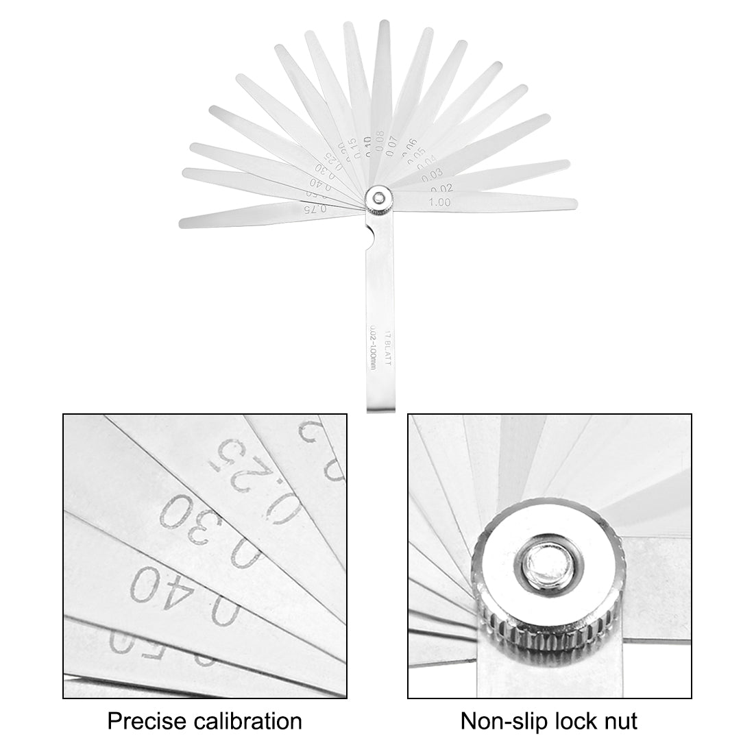 Harfington Metric Thickness Feeler Gauge 0.02-1.00mm 17 Blades Mn Steel Measuring Tool for Gap Width 2pcs