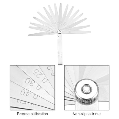 Harfington Metric Thickness Feeler Gauge 0.02-1.00mm 17 Blades Mn Steel Measuring Tool for Gap Width 2pcs