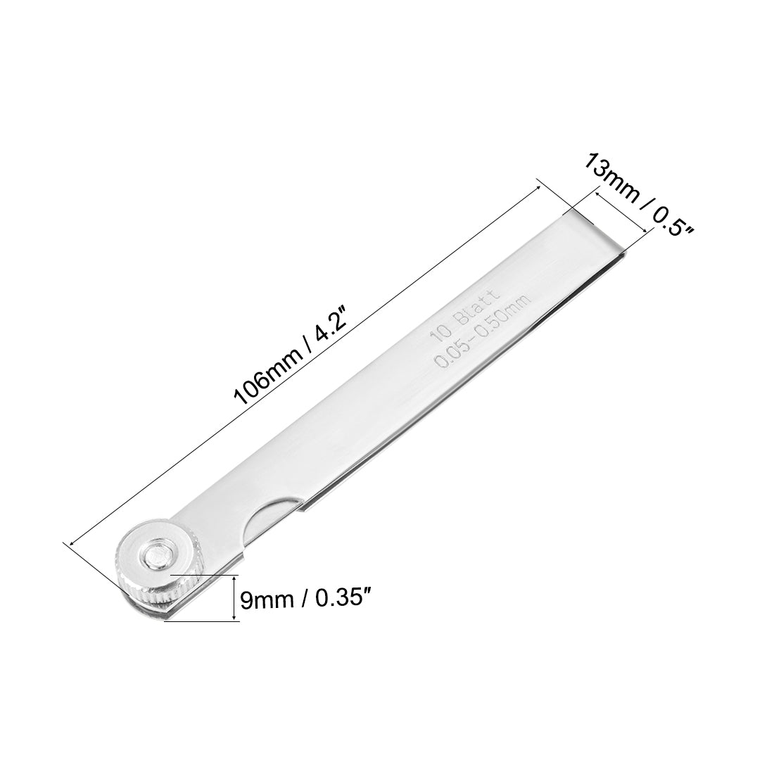 Harfington Metric Thickness Feeler Gauge 0.05-0.50mm 10 Blades Mn Steel Measuring Tool for Gap Width