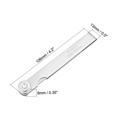 Harfington Metric Thickness Feeler Gauge 0.05-0.50mm 10 Blades Mn Steel Measuring Tool for Gap Width