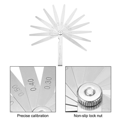 Harfington Metric Thickness Feeler Gauge 0.05-1.00mm 13 Blades Mn Steel Measuring Tool for Gap Width