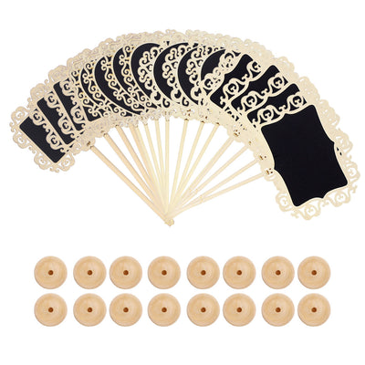 Harfington 16pcs Wood Mini Chalkboard Tag Sign with Base Stand for Wedding Message Board