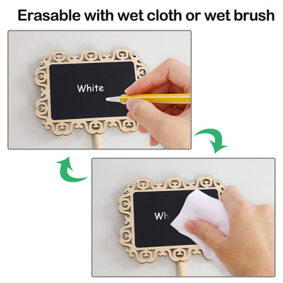 Harfington 16pcs Wood Mini Chalkboard Tag Sign with Base Stand for Wedding Message Board