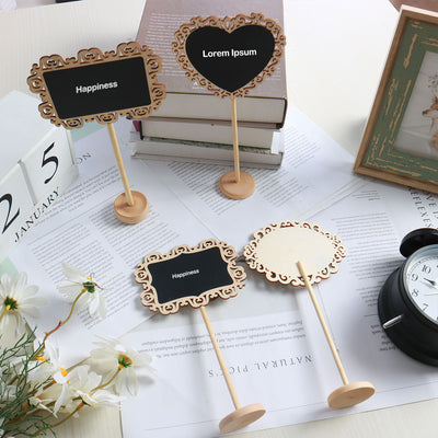 Harfington 16pcs Wood Mini Chalkboard Tag Sign with Base Stand for Wedding Message Board