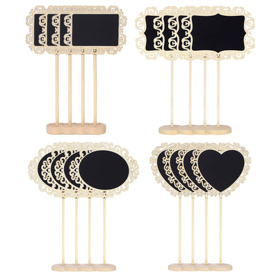 Harfington 16pcs Wood Mini Chalkboard Tag Sign with Base Stand for Wedding Message Board