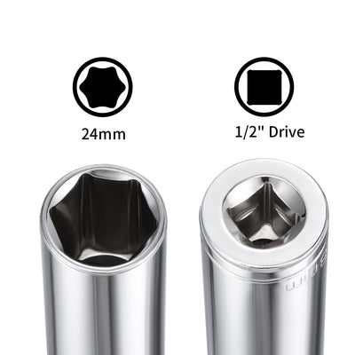 Harfington 1/2-Inch Drive 6 Point Deep Socket 24mm Metric Cr-V Steel