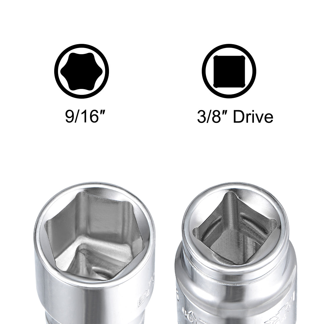 Harfington 2 Pcs 3/8-inch Drive 9/16-inch 6-Point Shallow Socket, Cr-V