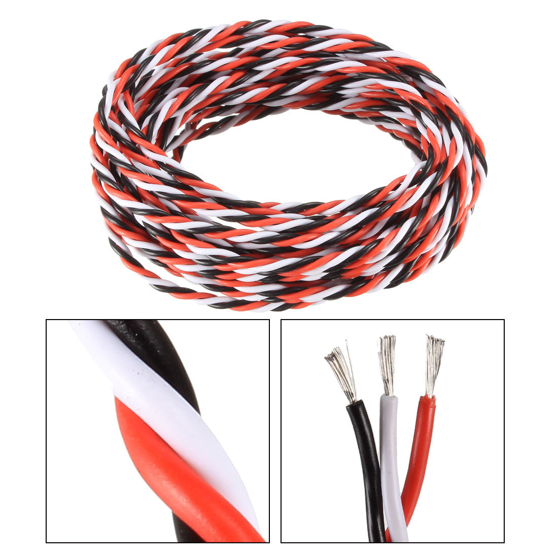 Harfington 13FT/4Meters 28AWG Servo Wire 3Pin Line for JR Futaba Twist Extension Cable 30 Core Black/Red/White