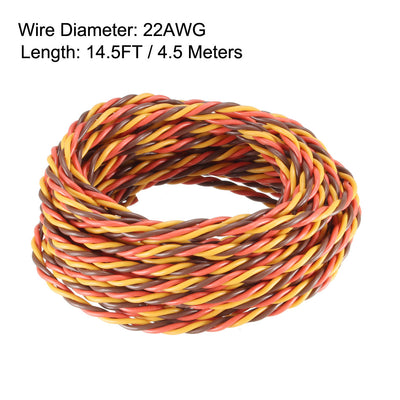 Harfington 14.5FT/4.5Meters 28AWG Servo Wire 3Pin Line for JR Futaba RC Servo Hobby Model Twist Extension Cable 30 Core Brown/Red/Orange