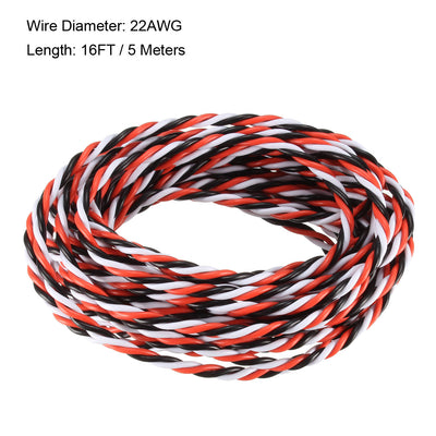 Harfington 16FT/5Meters 22AWG Servo Wire 3Pin Line for JR Futaba Twist Extension Cable 60 Core Black/Red/White