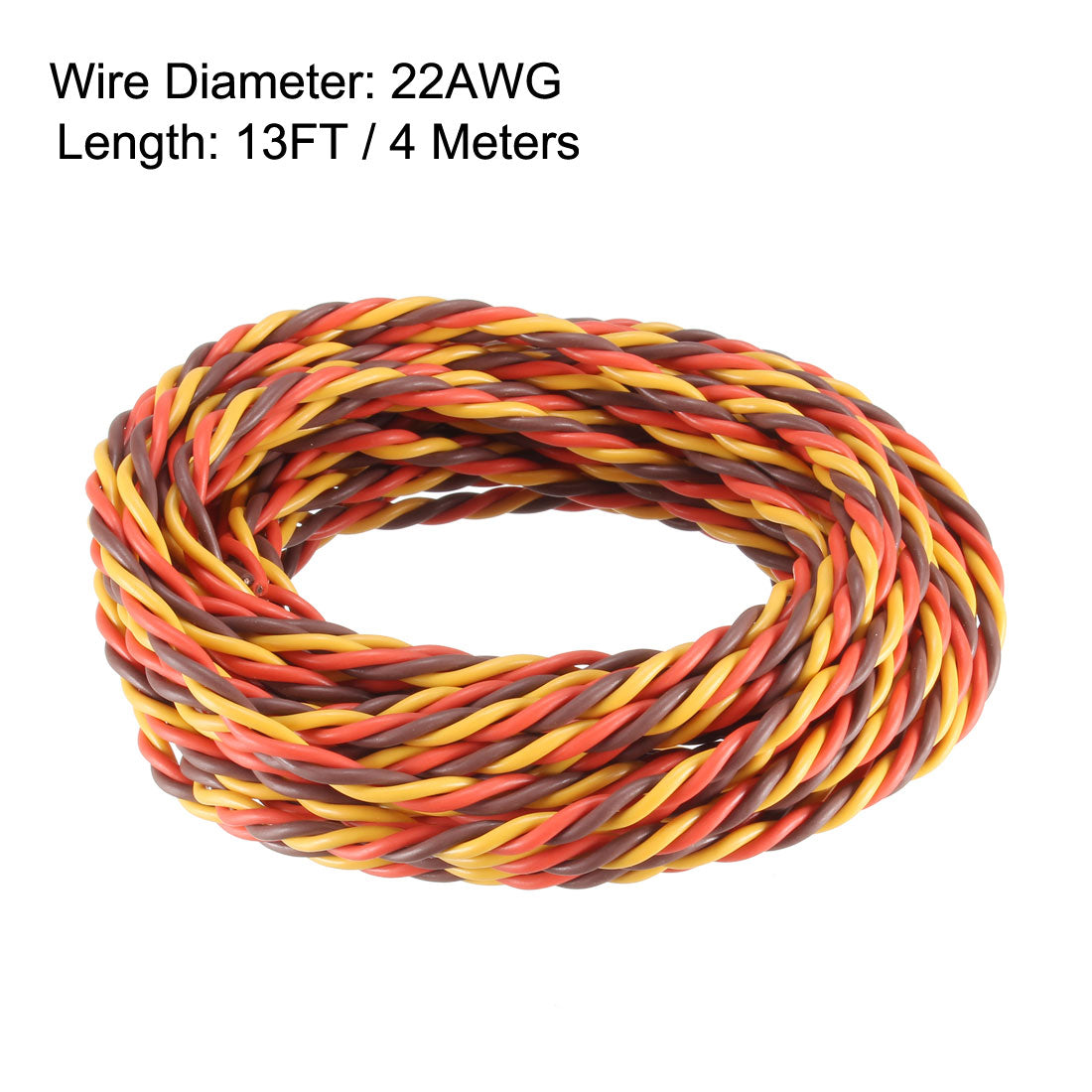 Harfington 13FT/4Meter 22AWG Servo Wire 3Pin Line for JR Futaba RC Servo Hobby Model Twist Extension Cable 60 Core Brown/Red/Orange