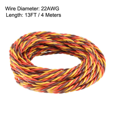 Harfington 13FT/4Meter 22AWG Servo Wire 3Pin Line for JR Futaba RC Servo Hobby Model Twist Extension Cable 60 Core Brown/Red/Orange