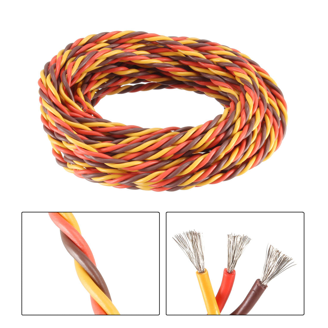 Harfington 13FT/4Meter 22AWG Servo Wire 3Pin Line for JR Futaba RC Servo Hobby Model Twist Extension Cable 60 Core Brown/Red/Orange