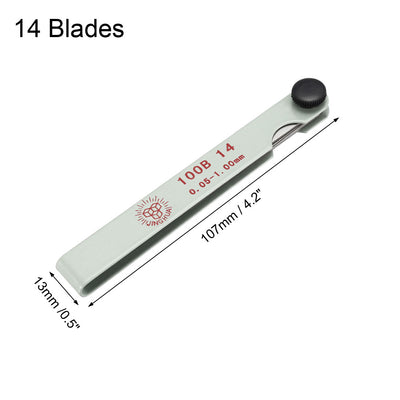 Harfington Metric Thickness Feeler Gauge 0.05-1.00mm 14 Blade Measuring Tool for Gap Width Mn Steel