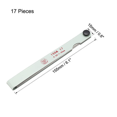 Harfington Metric Thickness Feeler Gauge 0.02-1.0mm 17 Blade Measuring Tool for Gap Width Mn Steel