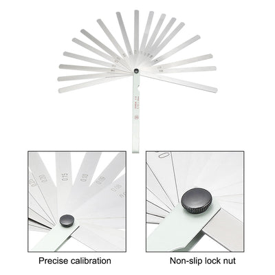 Harfington Metric Thickness Feeler Gauge 0.02-1.0mm 17 Blades Measuring Tool for Gap Width Mn Steel