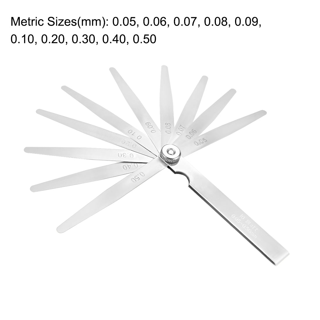 Harfington Metric Thickness Feeler Gauge 0.05-0.50mm 10 Blade Mn Steel Measuring Tool for Gap Width