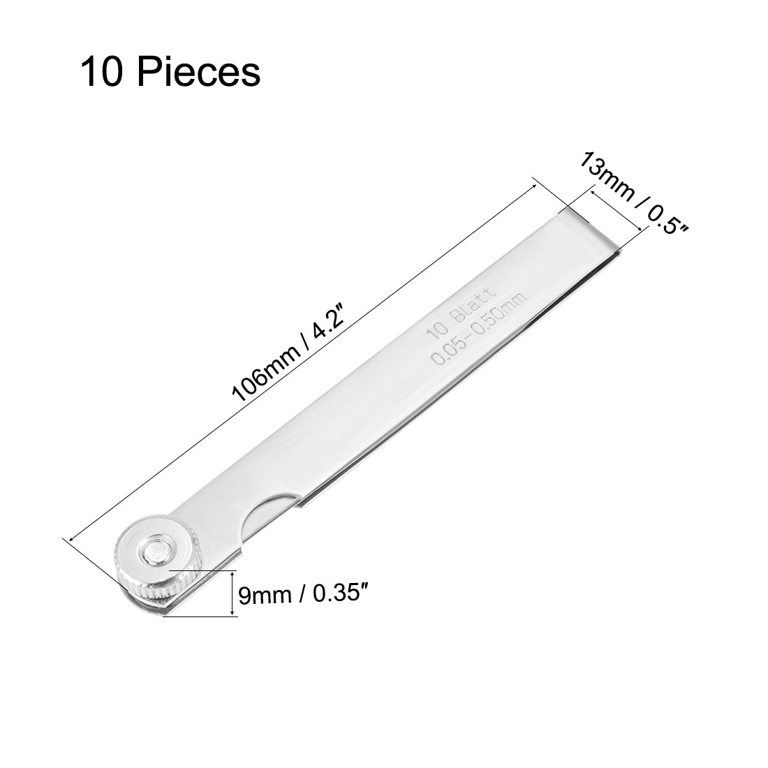 Harfington Metric Thickness Feeler Gauge 0.05-0.50mm 10 Blade Mn Steel Measuring Tool for Gap Width