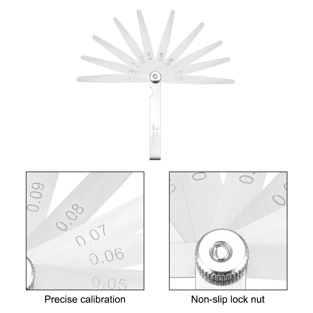 Harfington Metric Thickness Feeler Gauge 0.05-0.50mm 10 Blade Mn Steel Measuring Tool for Gap Width