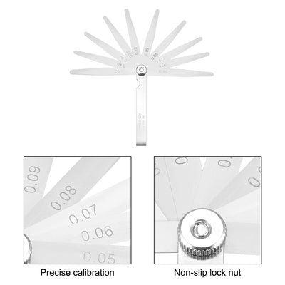 Harfington Metric Thickness Feeler Gauge 0.05-0.50mm 10 Blade Mn Steel Measuring Tool for Gap Width