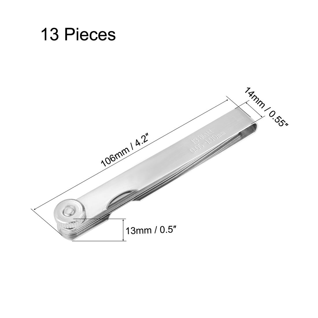 Harfington Metric Thickness Feeler Gauge 0.05-1.00mm 13 Blade Mn Steel Measuring Tool for Gap Width