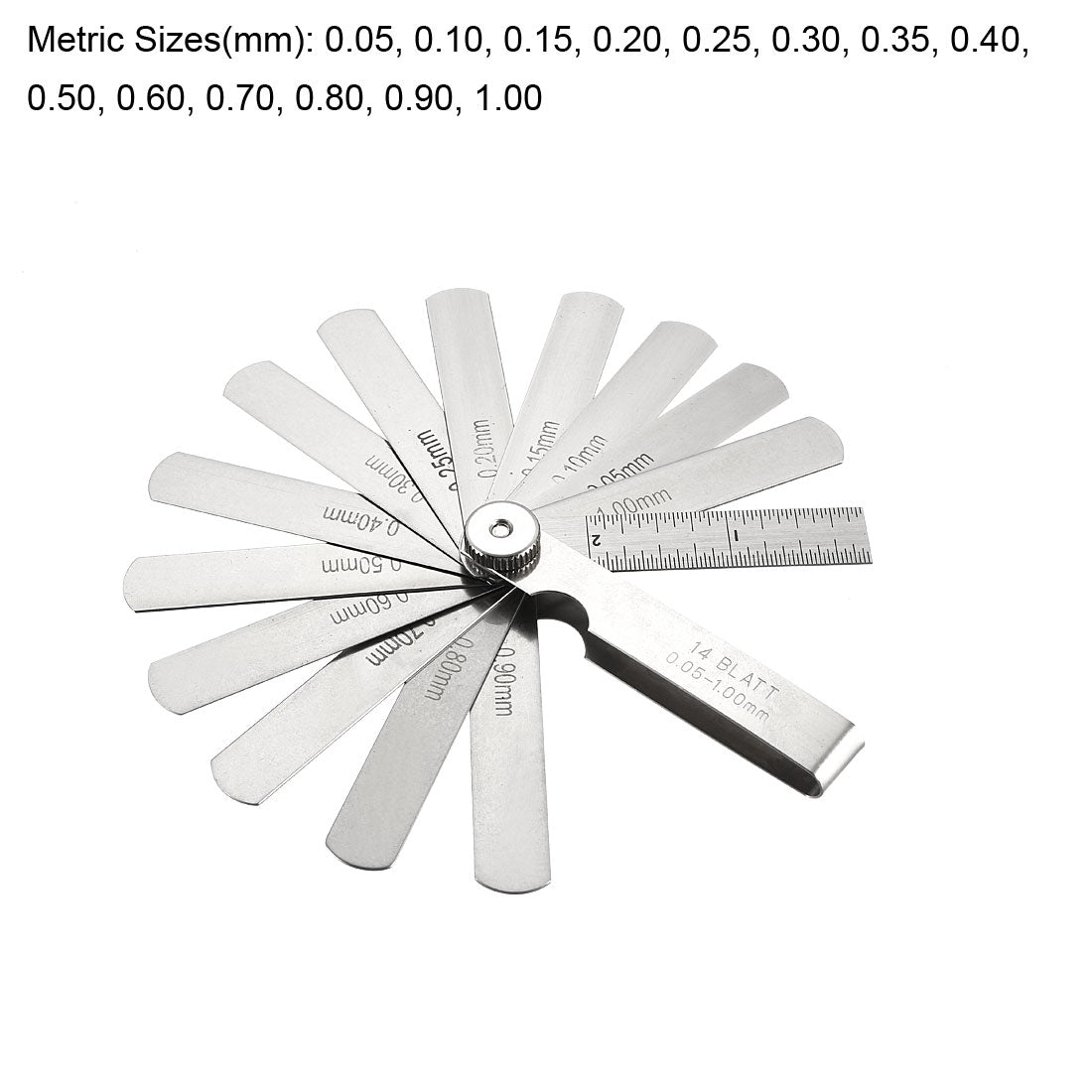 Harfington Metric Thickness Feeler Gauge 0.05-1.00mm 14 Blade Mn Steel Measuring Tool for Gap Width