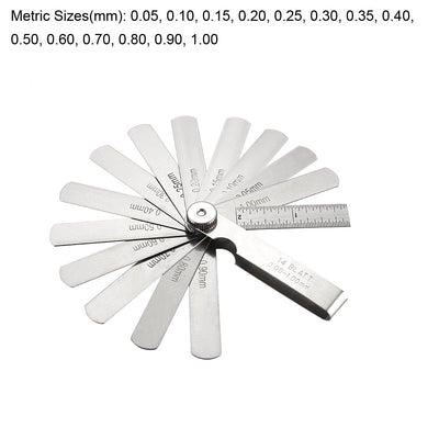 Harfington Metric Thickness Feeler Gauge 0.05-1.00mm 14 Blade Mn Steel Measuring Tool for Gap Width