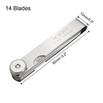 Harfington Metric Thickness Feeler Gauge 0.05-1.00mm 14 Blade Mn Steel Measuring Tool for Gap Width