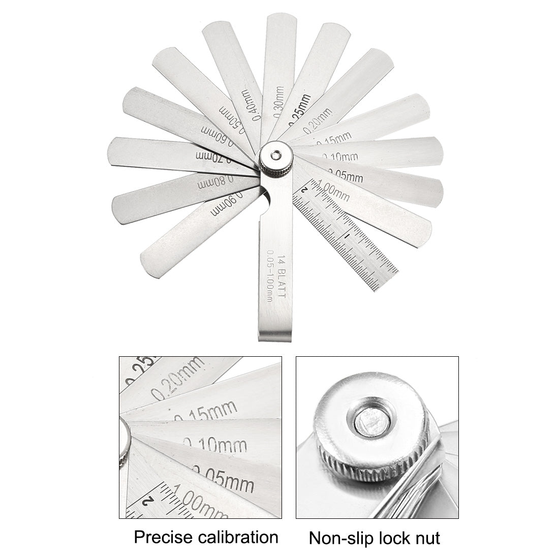 Harfington Metric Thickness Feeler Gauge 0.05-1.00mm 14 Blade Mn Steel Measuring Tool for Gap Width