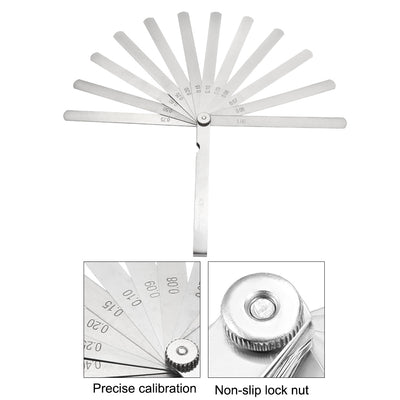 Harfington Metric Thickness Feeler Gauge 0.05-1.0mm 14 Blades Mn Steel Measuring Tool for Gap Width