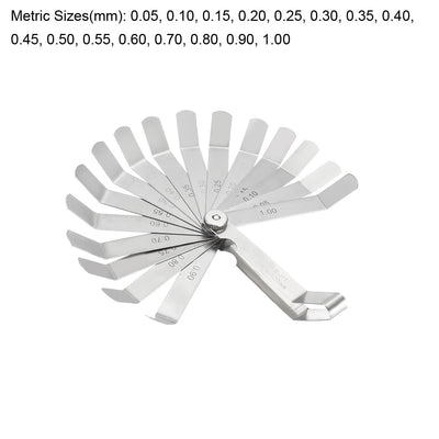 Harfington Metric Thickness Feeler Gauge 0.05-1.00mm 16 Blades Mn Steel Measuring Tool for Width Gap