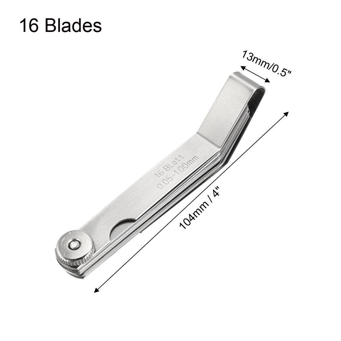 Harfington Metric Thickness Feeler Gauge 0.05-1.00mm 16 Blades Mn Steel Measuring Tool for Width Gap
