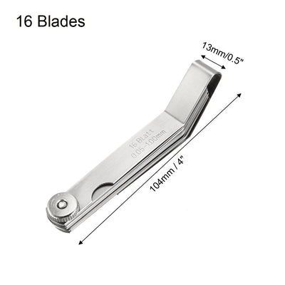 Harfington Metric Thickness Feeler Gauge 0.05-1.00mm 16 Blades Mn Steel Measuring Tool for Width Gap