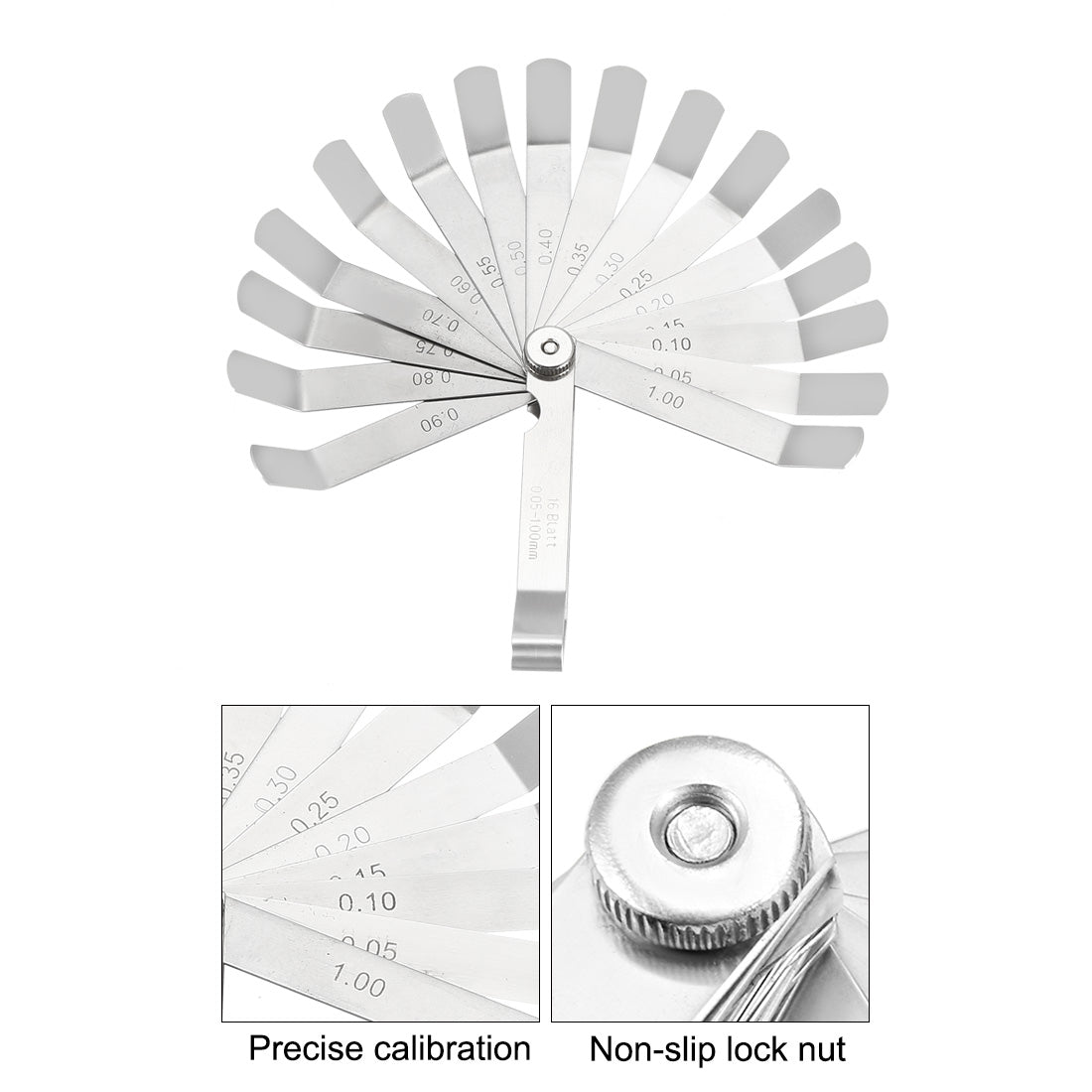 Harfington Metric Thickness Feeler Gauge 0.05-1.00mm 16 Blades Mn Steel Measuring Tool for Width Gap