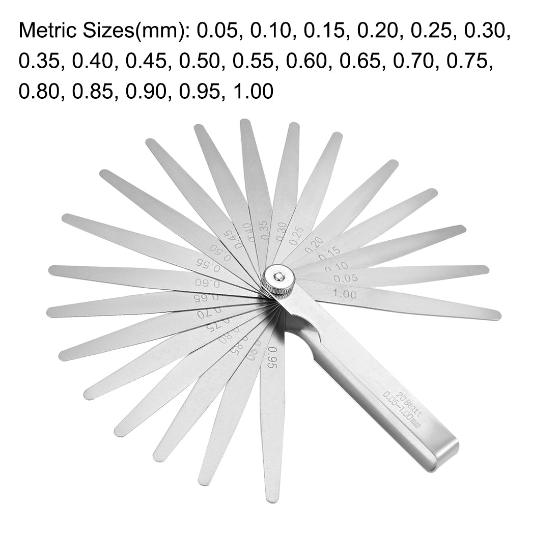 Harfington Metric Thickness Feeler Gauge 0.05-1mm 20 Blades Mn Steel Measuring Tool for Gap Width
