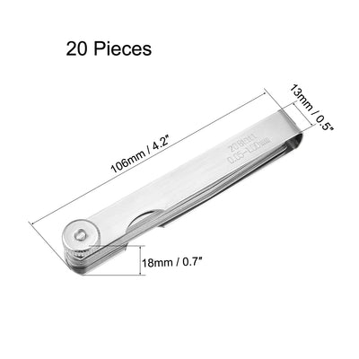 Harfington Metric Thickness Feeler Gauge 0.05-1mm 20 Blades Mn Steel Measuring Tool for Gap Width