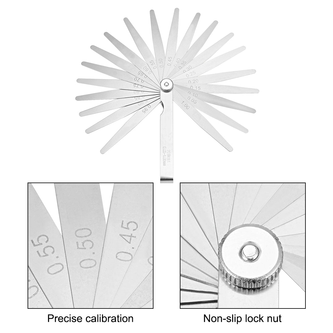 Harfington Metric Thickness Feeler Gauge 0.05-1mm 20 Blades Mn Steel Measuring Tool for Gap Width